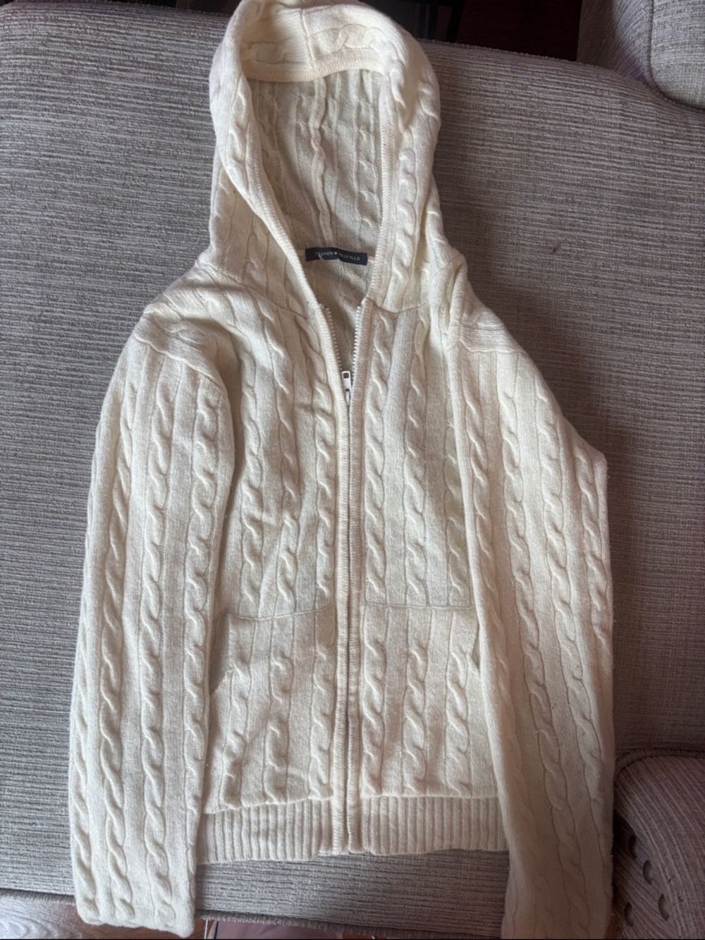 Brandy Melville Cream Cable-Knit Zip Hoodie